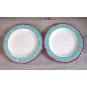 Set Of 2‎ The Pioneer Woman Scalloped Red Rim Dinner Plates HAPPINESS